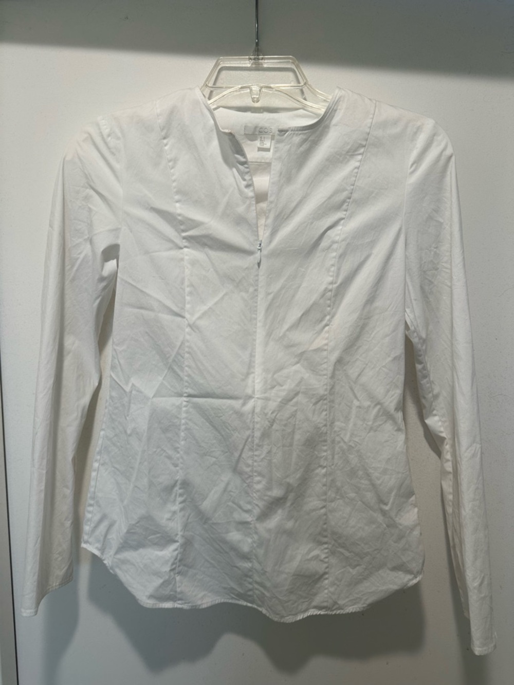 COS White Long-Sleeve Band-Collar Zip Shirt Size 2